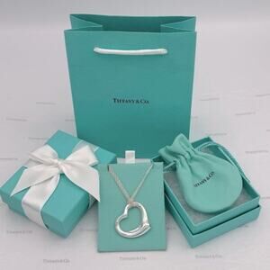 Tiffany & Co Elsa Peretti Large Open Heart Pendant Mesh Necklace Sterling Silver